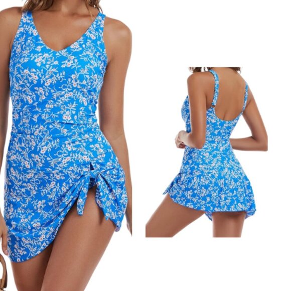 🆕Small Floral One-Piece Swim Dress – Tummy Control, V-Neck Bathing Suit (NWT) - Picture 1 of 3
